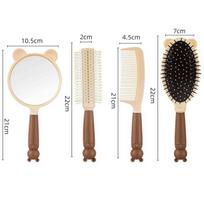 4Pcs Cute Bear Hair Care Set,Air Cushion Brush,Round Curling Brush,Wide Tooth Comb and Hand Mirror for Girls and Kids beige