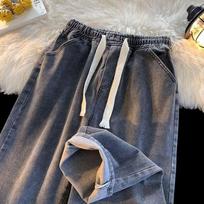 Men's Spring Summer Baggy Jeans Wide Leg Pants Drawstring Trousers Male Y2K XL juoda/pilka spalva