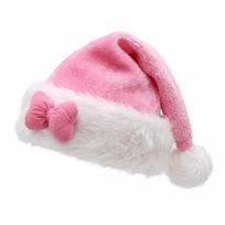 Cute Star Pattern Pink Bow Santa Hat Soft Fuzzy Fluffy Christmas Hat Polyester Lightweight Plush Hat Festival rožinė
