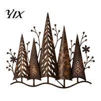 Namų šildymo dovanos draugams Vintažinė apšviesta miško sienos dekoracija, Rustic metalo pušyno medžio gamtos įkvėpta meno skulptūra su LED lemputėmis 1pc black