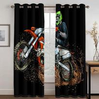 3D Cartoon Style Motorcycle Cool Mountain Dirt Bike Curtains 2 Panel Kids Room Bedroom Living Room Balcony Decor Curtains 50W130H(CM)X2PCS&HooK white
