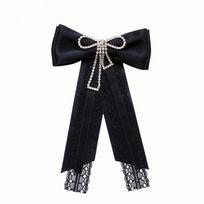 Crystal Pearls Ribbon Bowknot Brooch Pin Bowtie for Women Shirt Jabot Collar Pre Tied Necktie Clip Clothing Accessories black