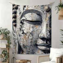 Elegant Buddha statue Digital printing polyester wall tapestry suitable for use in living rooms bedrooms offices bars and party 74x94cm(29x37in) gray