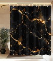 Juodo ir aukso marmuro efekto dušo užuolaida, prabangus žvilgantis raštas, 70x70 colių W200H180(CM)-1 Pcs