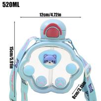 Cute Water Bottle With Straw 520ML Cat Paw Shape Kids Water Bottle Leakproof Portable Cartoon Drinking Cup With Straw Shoulder 0.5l mėlyna