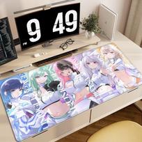Gaming Mouse Pad Large Desk Mat Antislip Base Stitched Edges Group Anime Girls Print for Gaming  Office Desk Use (as the picture,300x800x2mm) gray
