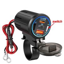 Motociklo USB greitasis įkroviklis Rankenos USB lizdo adapteris su jungikliu Voltmeteris Atsparus vandeniui 12V/24V Maitinimo adapteris 88W with Switch
