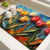 1Pcs Rubber Drying Mat With Floral Decorative Tableware Drying For Coffee Shop Restaurant Kitchen Carpet Tableware Durable 30*40cm red