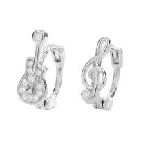 Guitar & Violin Zirconia Ear Cuff with Asymmetrical Rock Punk Circle Studs Copper (Platinum Color) white