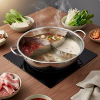 3 skyrių puodas su dviguba rankena Shabu su pertvara restoranui, šeimos susibūrimui 32 cm 36CM without Lid