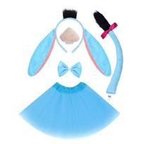 Donkey Ear Headband Tail Bowtie Skirt Nose with Teeth Halloween Donkey Animal Outfit Accessory for Kids Boy Girl Cosplay blue