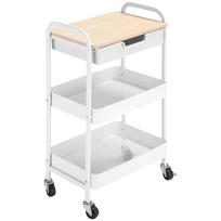 Rollable Kitchen Cart 2 Shelves Drawer Storage 4 Wheels Handles Steel White