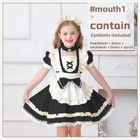 Children's Maid Dress Costume, Lolita Style, Polyester, Short Sleeve, Ruffles, Bows, Available in Blue or Black 150cm gray