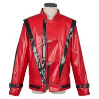 Michael Jackson cosplay raudona odinė striukė cosplay kostiumas Helovino scenos pasirodymo apranga vyriškas viršutinis drabužis 130 raudona