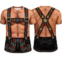 Oktoberfest Lederhosen Hairy Chest 3D Print T-Shirt Bavarian Costume Tee (S-5XL) XL brown
