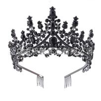 Vestuvių karūnos moteriška galvos juosta Princesės ceremonijos galvos apdangalas Šokių vakarėlio karūnos kalnų krištolo plaukų aksesuarai black