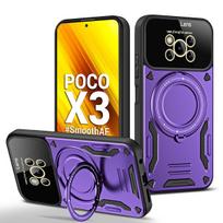 Skirtas Xiaomi Poco X3 NFC dėklas Magsafe magnetiniam belaidžio įkrovimo dėklui PocoX3 X3 X 3 Pro žiediniam stovui telefono galinis dangtelis For Poco X3 violetinė
