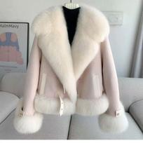Winter new temperament leather fur coat women's thin down jacket big fur collar imitation fur top light XL white