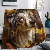 Australian Shepherd and Plants,pattern Flannel Blanket, High quality Comfortable for All Seasons, Home Decor, Warmth and Comfort, Perfect for Gifts. 80cm x 120cm gray