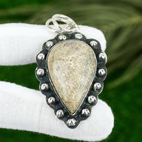 Fossil Coral Gemstone 925 Silver Art Deco Sister Root Chakra New Pendant Jewelry gray