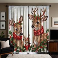 Set Of 2 Hd Three Christmas Elk Decorative Curtains Red Fruit Yellow Tie Digital Printed Home Decoration Style Deco Curtain Polyester W100*H70(CM)-Grommet top&2PCS white