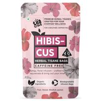 the tea trove Organic Hibiscus Tea Leaves Bags - 40 Eco-Friendly Hibiscus Flower Tea Bags In Resealable Pouch - Caffeine Free | Pack Of 1, 60 Grams white