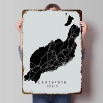 Lanzarote Island Map Tinplate Posters Customizable Wall Art Retro Vintage Metal Signs for Home Room Desk Decor Bar Accessories 20X30CM black