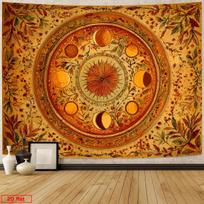 Dekoratyvinis bohemiškas mandalos gobelenas sienai, auksinis gėlių saulės dizainas, boho vintažinis marokiečių meno dekoras, didelis dydis 180x230cm 100X150CM