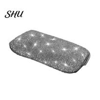 Removable Car Armrest Cover Bling Rhinestone Universal Rectangle Elastic Band Auto Cushion Center Console Protector Pad Mat Interior Accessories balta