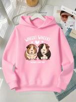 Kawaii Jūrų kiaulytė Vaikams Hoody Du Mieli Augintinių Širdelės Krūtinės Pusės Grafika Ruduo Žiema Vilnos Šilti Gatvės Drabužiai Su Gobtuvu Džemperis 150 pink