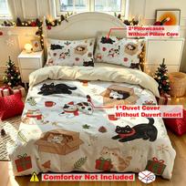 3Pcs Christmas Cat Gift Box Print Bedding Set Without Filler Duvet Cover 2 Pillowcases Soft Comfortable Machine Washable Bedr AU Queen 210*210cm/83x83in 3pcs