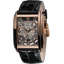 Emporio Armani Vyriškas Meccanico Skeleton Automatinis Laikrodis Juodas Ciferblatas Odinis 37mm AR4233 juoda