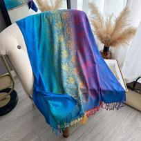 Bohemijos prabanga Moteriškas šalis skara Pashmina Bandana Ilgas spausdintas Žakardinis Indijos raštas Moteriškas Foulard Apsauga nuo saulės Šiltas skara blue
