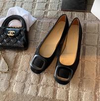 Sheepskin version~ Leather French square buckle shallow mouth single shoes women's new round head one-pedal flat commuter ballet shoes 40 brown