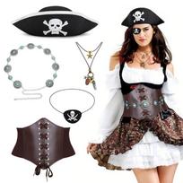 Pirate Costume Accessories Pirate Hat,Medieval Corset Eye Patches Waist Belt Necklace Halloween Pirate Queen Outfits gray
