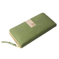 moz Long Wallet, Leather, Round Zipper, Square, Men's and Women's, 86092 (Green) beige