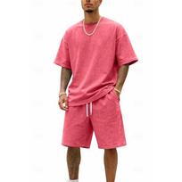Vyrų marškinėlių rinkinys, sportinis kostiumas, šortų ir marškinėlių rinkinys, laisvalaikio dviejų dalių rinkinys, kasdienis dėvėjimas 3XL pink