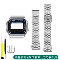 Modifikacijų rinkinys Casio A168 A168WG | Nerūdijančio plieno korpusas, metalinis rėmelis, laikrodžio apyrankė, stiklinis lęšis ir vandeniui atsparus žiedas Pakeičiamos dalys A168 white