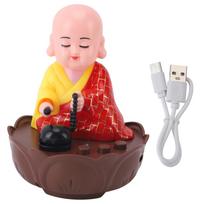 Nodding Monk Figurine Decoration Plastic Moving Head Buddha Statue with USB Charging Cable for Car Dashboard Home Decoration raudona