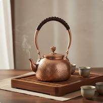 Chinese Style Copper Kettle Thickened Body Hammered Teapot Traditional Design for Collectors, gray