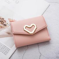 Fashion Short Purse Women Korean Version Heart-Shaped Small Money Clip Simple Square Three Fold Money Clip Women'S Purse rožinė