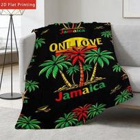 1pc Caribbean Style Jamaican Reggae Culture Themed Printed Flannel Blanket, 2D Printed Flannel Blanket, Soft And Comfortable, Warm And Close-Fitting, 75X95CM gray