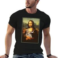 Mona Lisa Cat Leonardo Da Vinci Art Teacher Student TShirt Soft Casual Short Sleeve Cotton Tee 2XL black