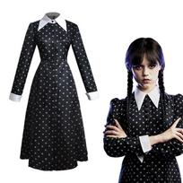 Trečiadienio Adams Juoda Suknelė Moterims Mergaitėms Helovino Cosplay Kostiumas XS balta/juoda