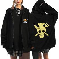 Vienas gabalas Sanji Šefas Jolly Roger Užtraukiamas gobtuvas Sanji Asmeninė piratų vėliava Auksinis kaukolė su šefo kepure Šakutė Peilis, Negabaritinis anime gerbėjų užtraukiamas M juoda