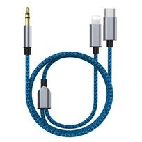 3.5mm to Type-C Audio Cable 2-in-1 AUX Cord for Car Stereo Speaker Compatible with iPhone, 1.2M Black
