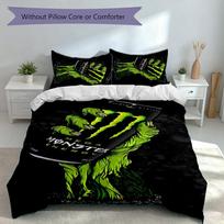 3pcs Monster Energy LOGO Duvet Cover Set, Includes 1 Duvet Cover and 2 Pillowcases,Skin-Friendly&Comfortable Fabric,Suitable Bedding Sets 140cmx210cm