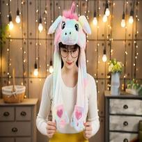 Unicorn Creature Ear Bonnet Plushie Hare Ears Moving Jumping Up Playthings Gown Up Hilarious Outfit Event For Youngsters Noel Present For Mature beige