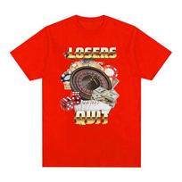 Casino Theme 'Losers Quit' Graphic T-Shirts Vintage Fashion O-Neck Short Sleeved Men's and Women's Unisex T-shirts 6XL brown