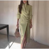 Women's Mid-sleeved Slim-fit Fashion Suit Windbreaker Diagonal Solid Color Jacket Split Solid Color Autumn Jacket S žalia